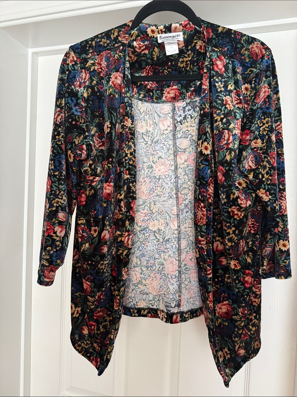 Beautiful Serengeti Velore Floral Open-Front Blazer in Black, Red, Blue